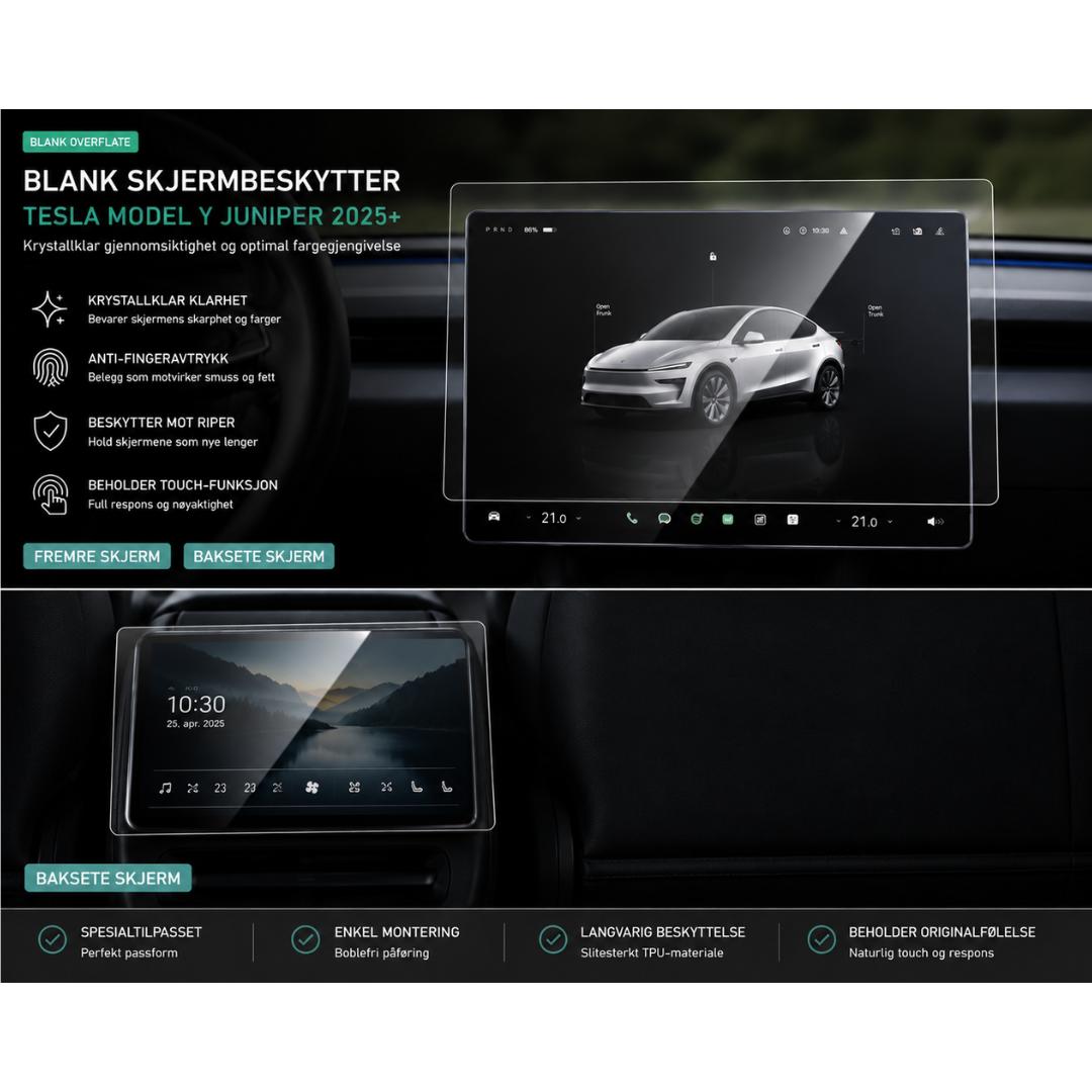 Blank skjermfolie på Tesla Model Y Juniper med krystallklar overflate og høy gjennomsiktighet