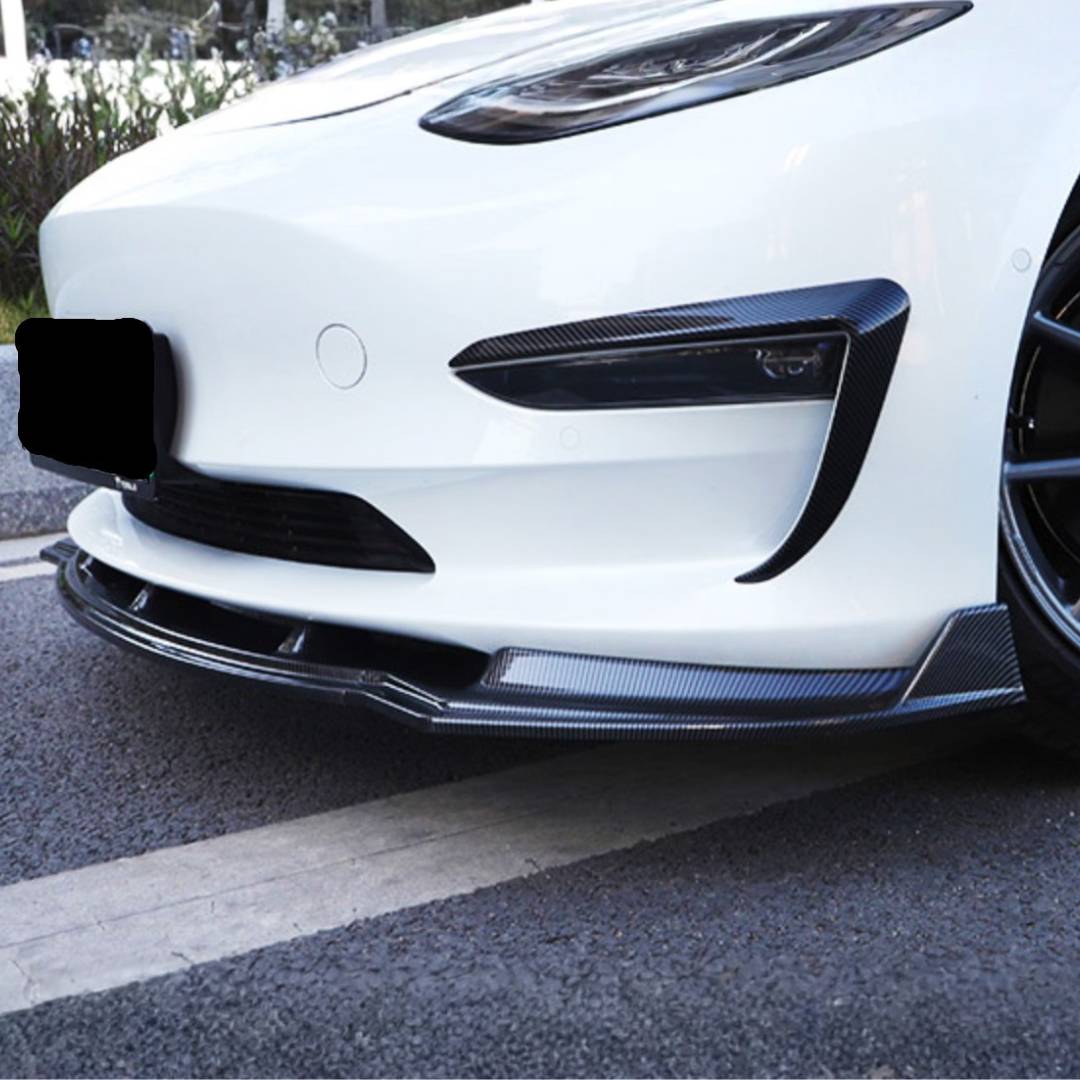 Sortslig frontleppe i carbon look til tesla model 3