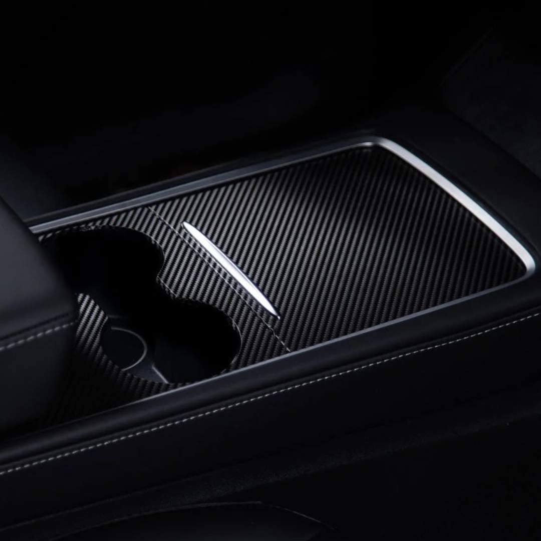 Midtkonsoll folie i carbon look til Tesla Model 3 og Model Y